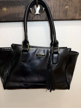 COACH Black Leather Shoulder Bag with Tassel